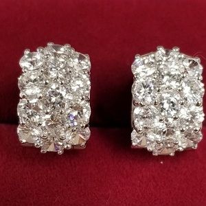 Solid 14k White Gold CZ Huggie Hoop Earrings